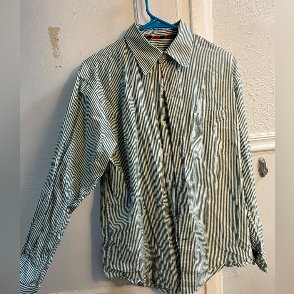 Green and white striped dress shirt